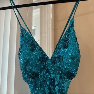 Teal Sequin Strappy Dress